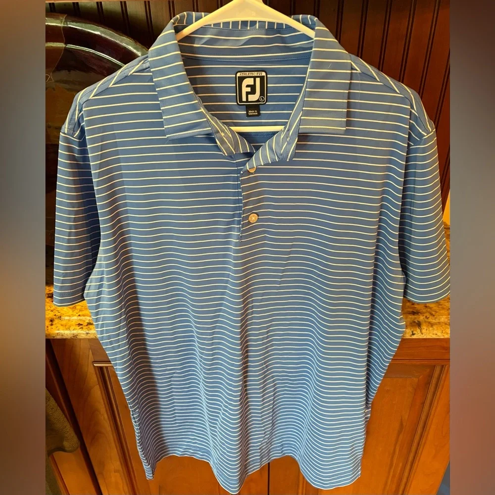 FootJoy Blue and White Striped Polo‎ Shirt - Picture 4 of 6